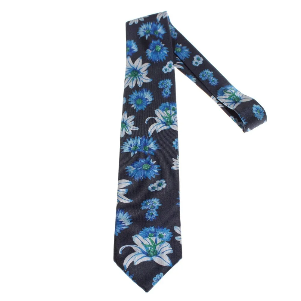 Brioni NWOT Neck Tie in Blue & White Floral Print 100% Silk Made in Italy
